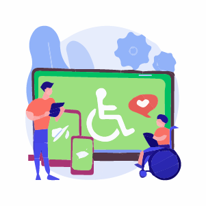 illustration d'un téléphone et d'une personne à mobilité réduite